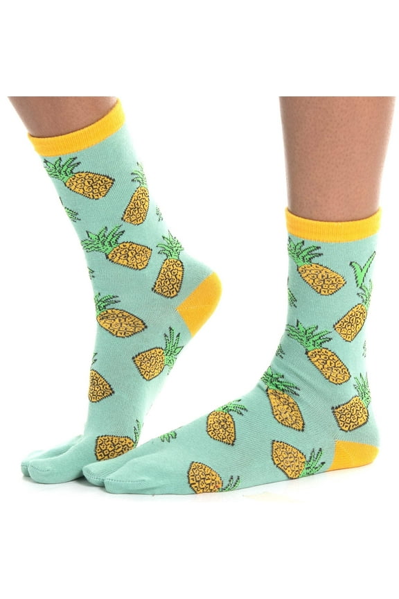 1 Pair - V-Toe Split Toe Socks Flip Flop Socks Tabi Big Toe Style Fits Men Shoe Size  7 - 10.5 Women Size 8.5 - 11 - Pineapple