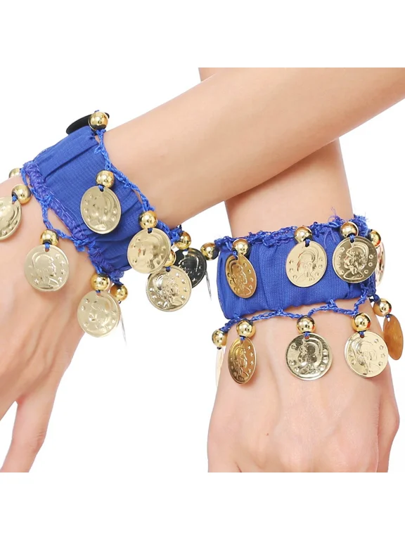 1 Pair Vibrant Belly Dance Coin Bracelets - Colorful Indian Dance Costume Accessories with Jingle Coins, Bells & Floral Patterns, Perfect for Performances and Folk Dance Events, Dance Accessories