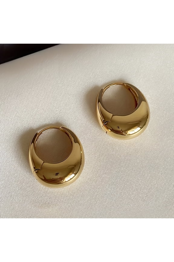 1 Pair Vintage Geometric Hoop Earrings for Women, Copper Material with Posts, Fashionable Daily Wear Jewelry Accessory, All-Season Suitable, Seasonal Accessories|Polished,Golden Yellow