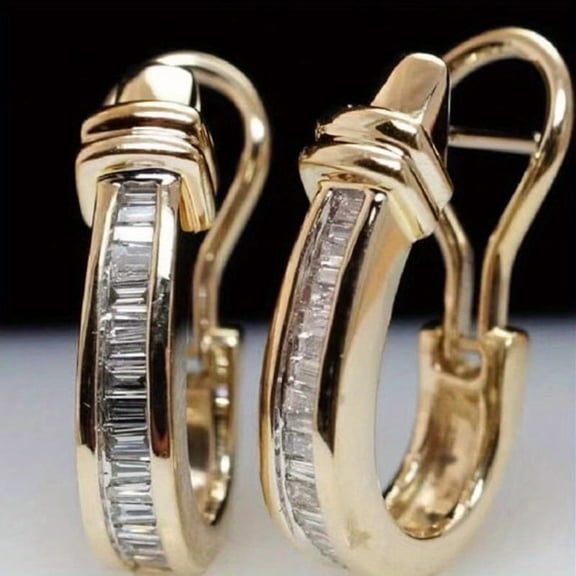 1 Pair Vintage Luxury Horseshoe Buckle Earrings, Geometric Design with Shiny Rhinestone Inlay, Copper Alloy Post, Women's Fashion Jewelry for Daily and Party Occasions,Golden