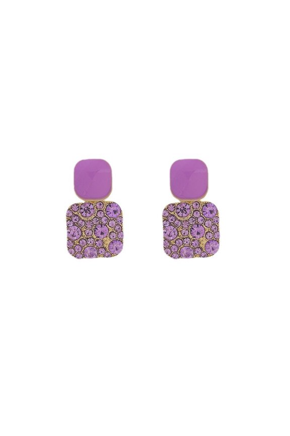 1 Pair Vintage Rhinestone Square Drop Oil Earrings for Women, Geometric Studs