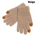 thumbnail image 1 of 1 Pair Warm Winter Stretch Full Finger Touch Screen Knitted Gloves Thicken Knit Mittens BEIGE, 1 of 8