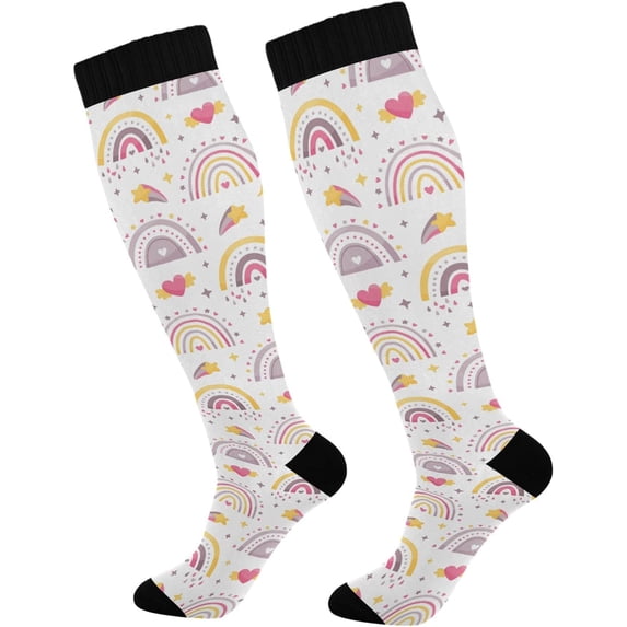 1 Pair Watercolor Rainbow Compression Socks 20-30mmHg Knee High Women Socks Tube Athletic Stockings for Men Sport Soccer Running Cycling Medical Nurse Winter Travel Gift