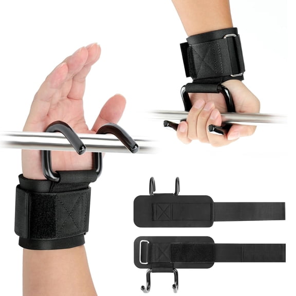 1 Pair Weight Lifting Hooks with Padded Wrist Straps, Steel Deadlift Grips for Pull Ups and Strength Training
