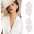 thumbnail image 1 of 1 Pair White 3D Lace Beads Flower Applique Rhinestone Plastic Pearl Embroidery Appliques Hollow Sew on Patches Polyester Applique for Wedding Dress Collar Decor 4.3x9.2 inch(11x23.4cm), 1 of 7