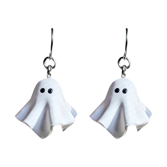 1 Pair White Ghost Drop Earrings for Women Halloween Jewelry, Cute Ghost Halloween Dangle Drop Earrings Minimalist White Spooky Lightweight for Party,0.8x0.8 Inch