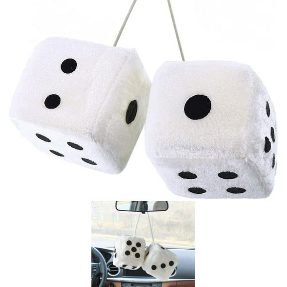 1 Pair White Hanging Dice Vintage Car Plush Rearview Mirror 2.25" Auto Decor