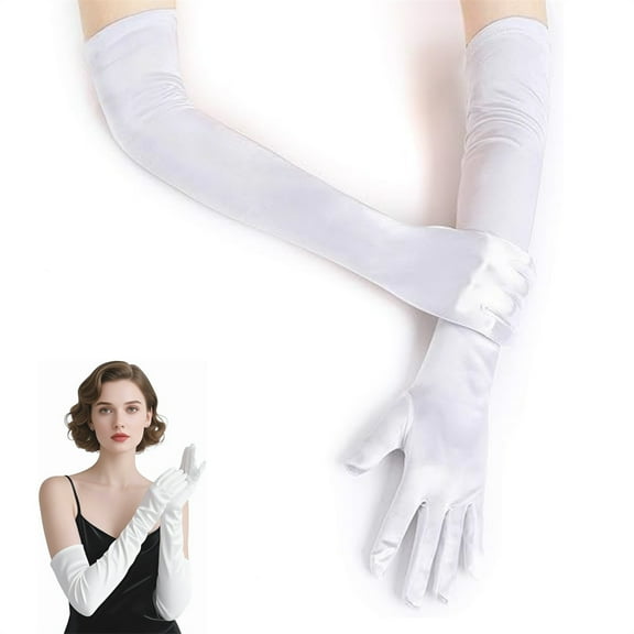 1 Pair White Long Opera Gloves,Women Satin Gloves,1920s Costume Party Gloves,21.6" Length Elbow Stretchy Gloves,for Bridal Shower Wedding Prom By Scheam