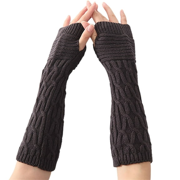 1 Pair Winter Arm Gloves Solid Color Half Finger Knitting Twisted Texture Lady Mittens for Daily Wear