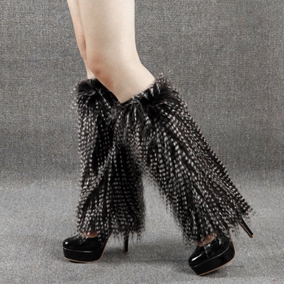 1 Pair Winter Calf Covers Fuzzy Faux Fur Anti-slip Solid Color JK Style Elastic Thickened Daily Wear Sports Outing Leg Warmers