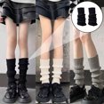 thumbnail image 1 of 1 Pair Winter Calf Covers Knitted Anti-slip High Elasticity JK Lolita Style Solid Color Piled Socks Elastic Thickened Daily Wear Sports Outing Leg Warmers, 1 of 7