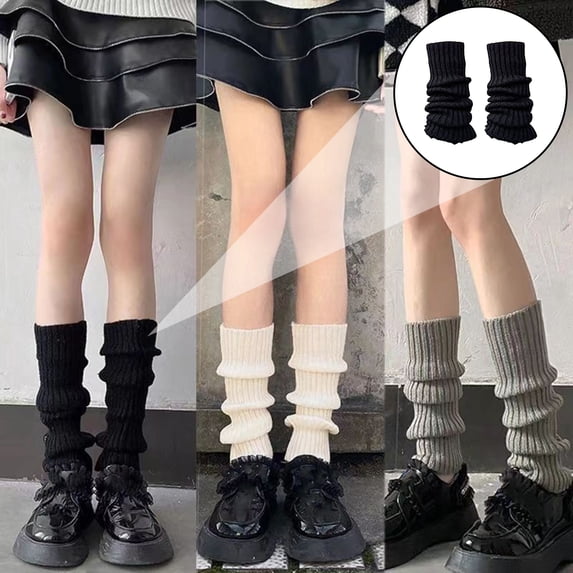 1 Pair Winter Calf Covers Knitted Anti-slip High Elasticity JK Lolita Style Solid Color Piled Socks Elastic Thickened Daily Wear Sports Outing Leg Warmers