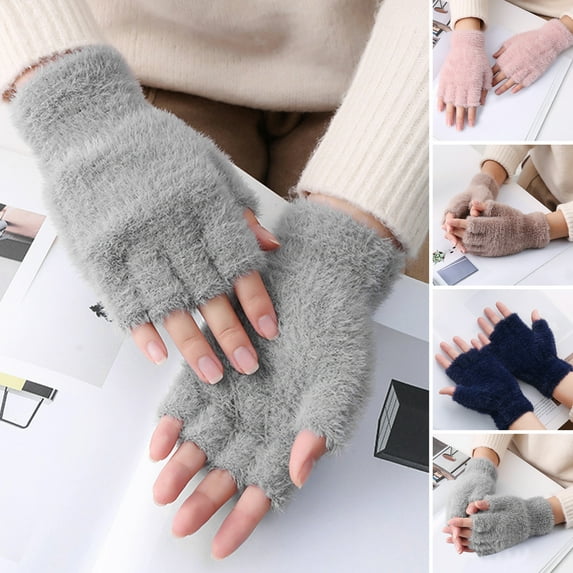 1 Pair Winter Fingerless Gloves Half Finger Gloves Warm Stretchy Gloves with Finger Holes Women's Cold Weather Gloves