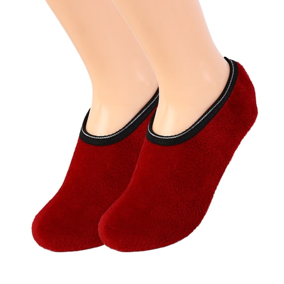 1 Pair Winter Floor Socks Non-slip Rough Sole Thicken Padded Washable Keep Warm Low Tube Contrast Color Women Socks Home Wear Socks