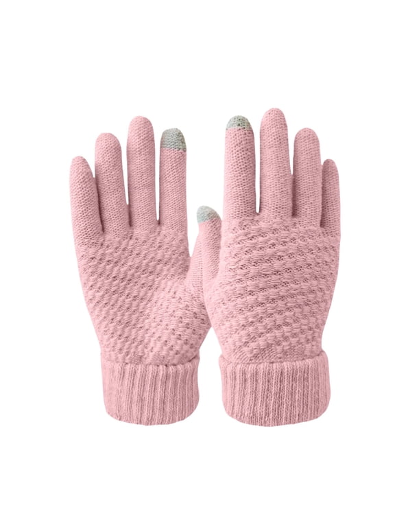 1 Pair Winter Gloves for Women, Touchscreen Warm Thermal Windproof, Full Finger, for Walking Commuting and Outdoor, Pink