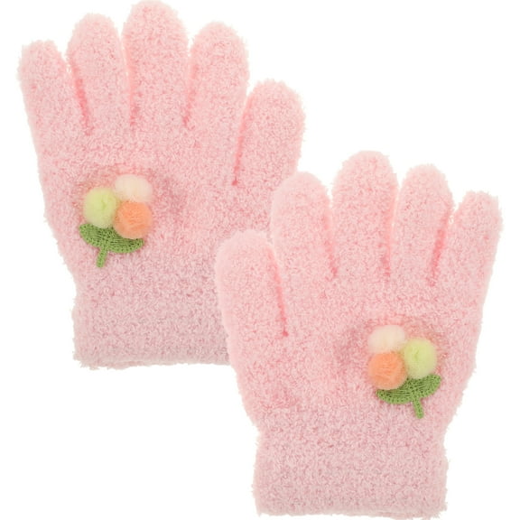 1 Pair Winter Knit Gloves for Girls Adorable Cartoon Full Finger Warm Mittens for Outdoor Activities Young Kids Gloves Outdoor Gloves