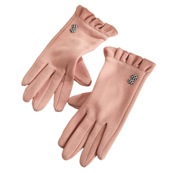 1 Pair Winter Touchscreen Gloves Solid Color Soft Wear Resistant Fleece Lined Cold Weather Warm Gloves for Women-One Size,Pink,B
