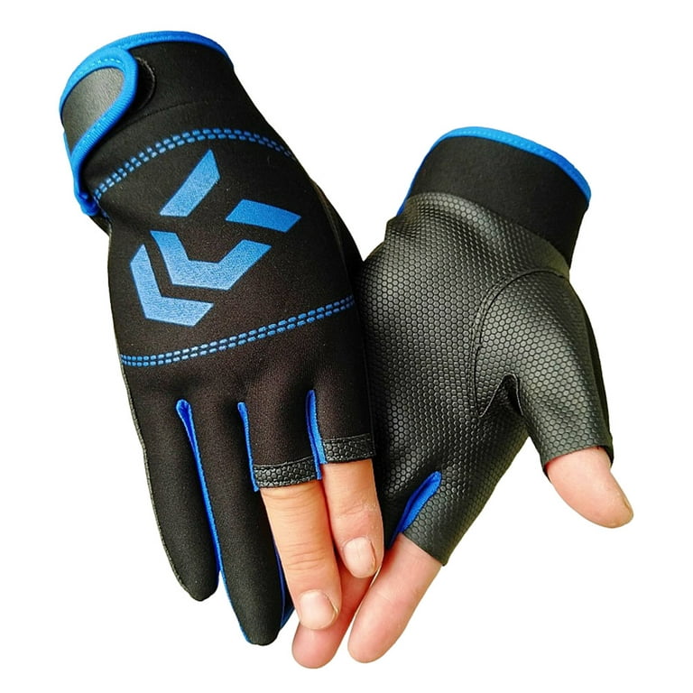 Saekor 1 Pair Winter Warm Fishing Gloves 3 Fingers Cut Waterproof Anti-Slip Fishing Supplies New, Adult Unisex, Size: One size, Blue