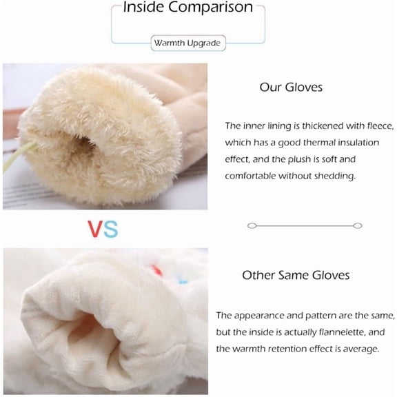 1 Pair Winter Warm Velvet Mitten Gloves Windproof Soft Plush Lined Bear Dog Pattern 247mm Handwear for Women Cold Weather Outdoor Activities