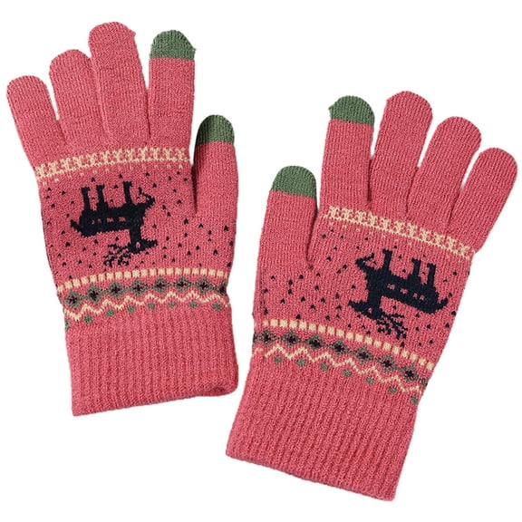 1 Pair Winter Women Gloves Thicken Ridding Gloves Soft Cartoon Deer Pattern Knitted Gloves for Daily Life Christmas