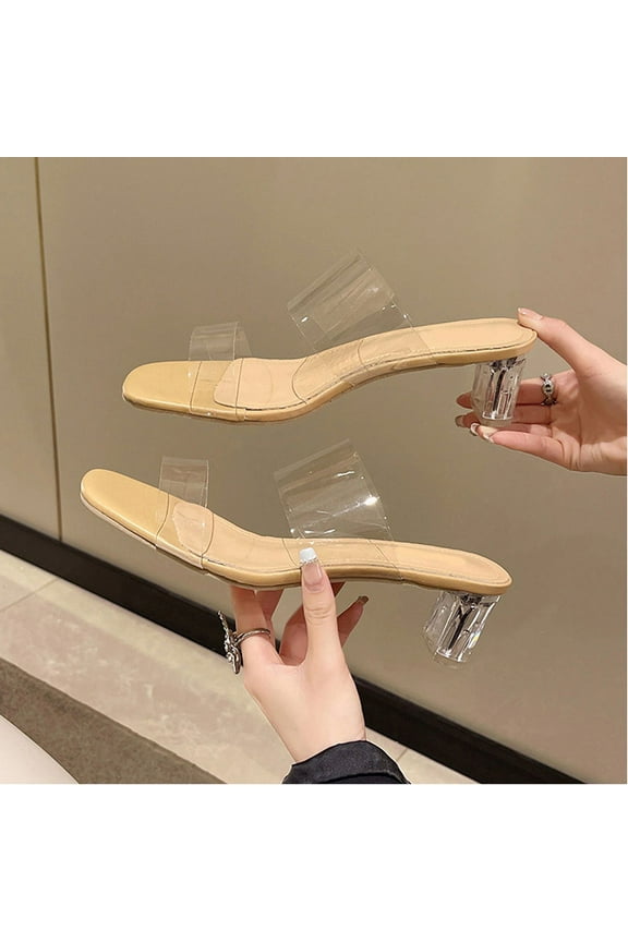 1 Pair Women Clear Heeled Sandals Summer PVC 2 Strap Open Toe Shoes for Dating Party Club