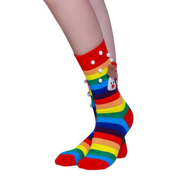 1 Pair Women Cotton Novelty Art Printed Socks Christmas Painting Pattern Fashion Rainbow Stripe Socks Warm Socks