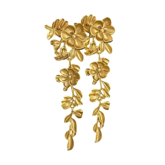 1 Pair Women Drop Earrings Retro Style Flower Shape Sparkling Cubic Zirconia Inlaid Tassel Earrings Jewelry Gift