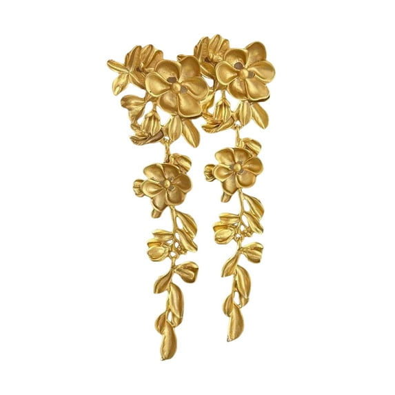 1 Pair Women Drop Earrings Retro Style Flower Shape Sparkling Cubic Zirconia Inlaid Tassel Earrings Jewelry Gift