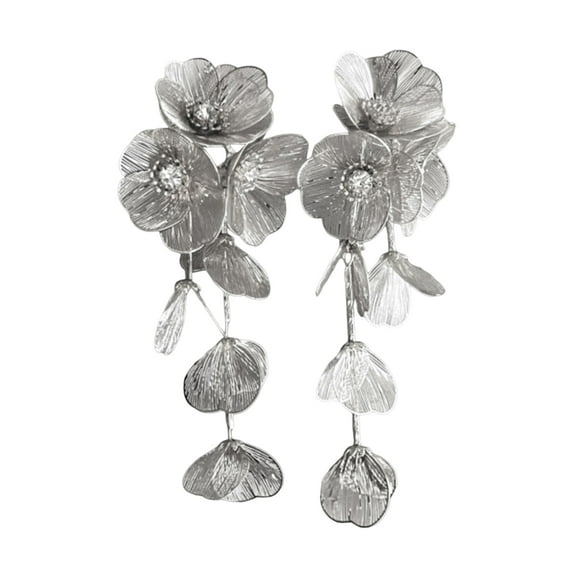 1 Pair Women Drop Earrings Retro Style Flower Shape Sparkling Cubic Zirconia Inlaid Tassel Earrings Jewelry Gift