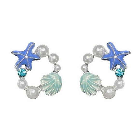 1 Pair Women Earrings - Faux Pearl Starfish Shell Decor, Contrast Color, Anti-rust, Anti-allergy, Lightweight, Exquisite Ear Jewelry, Chic Earrings