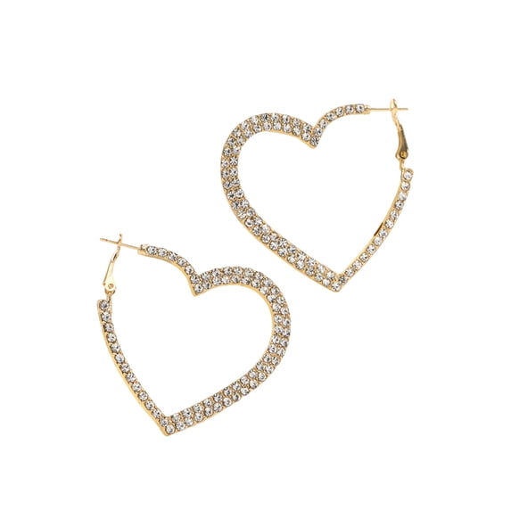 1 Pair Women Earrings Heart Shape Rhinestone Individual Hanging Earrings Exaggerated Party Club Dating Dangle Earrings Ear Hoop Jewelry -Golden