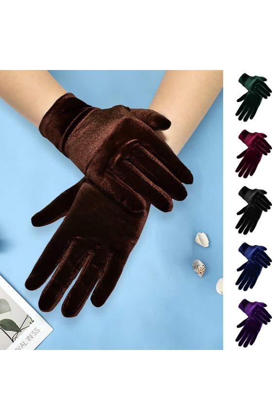 1 Pair Women Fall Winter Gloves Velvet Five Fingers Solid Color Shopping Guide Gloves Thick Non-Slip Warm Windproof Prom Party Jewelry Shop Sales Gloves