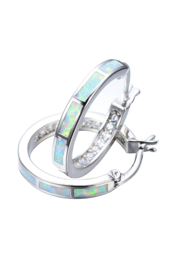 1 Pair Women Fashion 925 Silver Fire Opal Charm Stud Earring