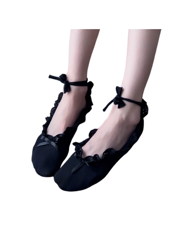 1 Pair Women Frilly Socks Cute Ruffle Socks Cotton Lace Tie Lolita Socks No Show Liner Socks Non-Slip Low Cut Socks For Women Girls