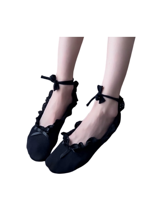 1 Pair Women Frilly Socks Cute Ruffle Socks Cotton Lace Tie Lolita Socks No Show Liner Socks Non-Slip Low Cut Socks For Women Girls