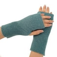 thumbnail image 1 of 1 Pair Women Gloves Fingerless Thumb Hole Half Finger Thickened Stretchy Keep Warm Woolen Yarn Solid Color Autumn Winter Women Knitted Mittens for Daily Life,Lake Blue, 1 of 8