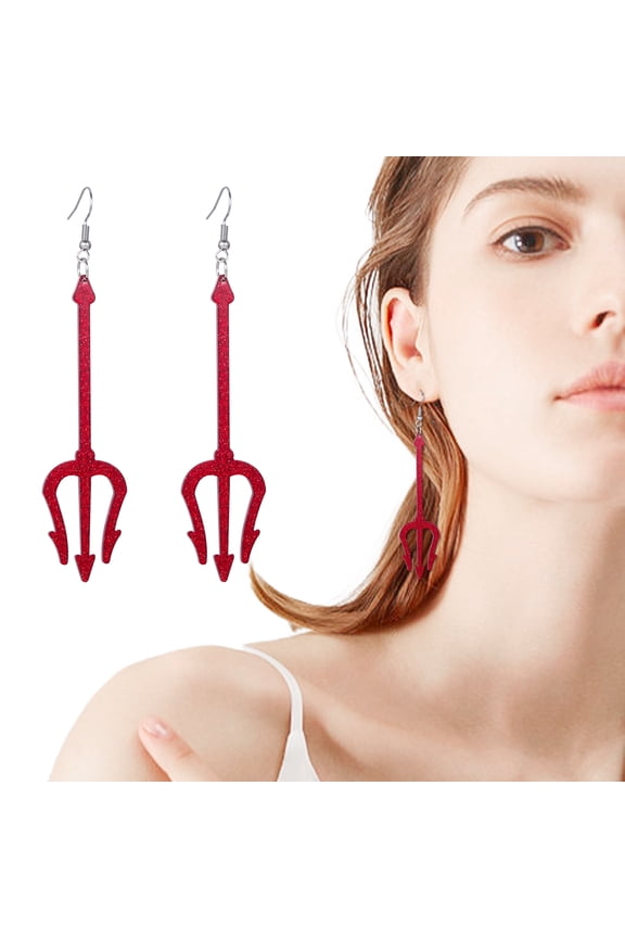 1 Pair Women Hook Earrings Trident Shape Exaggerated Individual Style Dangle Earrings Retro Gothic Hanging Earrings Cosplay Party Ear Jewelry