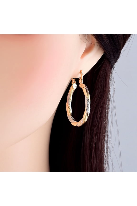 1 Pair Women Hoop Earrings Copper Contrast Color Twisted Texture Polished Lightweight Hanging Earrings Club Party Daily Ear Jewelry