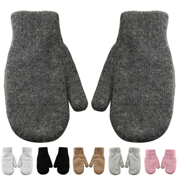 1 Pair Women Mittens Double-layers Cute Stretchy Soft Thickened Cold Resistant Solid Color Autumn Winter Girls Gloves for Riding,Light Grey