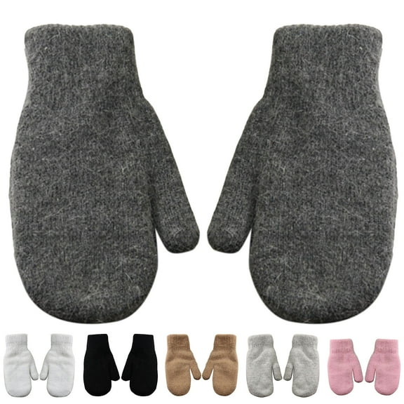 1 Pair Women Mittens Double-layers Cute Stretchy Soft Thickened Cold Resistant Solid Color Autumn Winter Girls Gloves for Riding,Light Grey