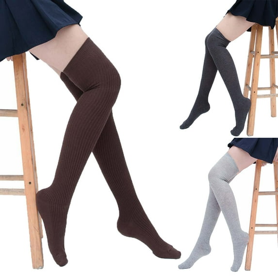 1 Pair Women Socks Solid Color Warm Autumn Winter Knitting Long Stockings for Student
