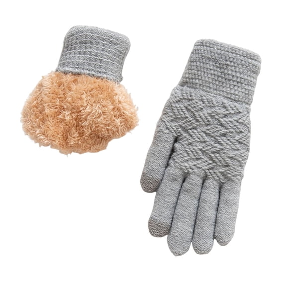 1 Pair Women Winter Gloves Double-layer Thickened Plush Jacquard Knitted Five Fingers Unisex Anti-slip Cold Weather Driving Golfing Skiing Skating Gloves