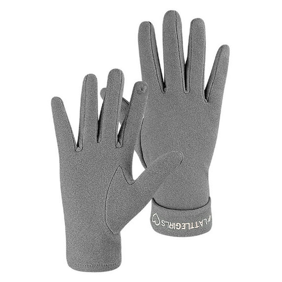 1 Pair Women Winter Gloves Extra Soft Elastic Solid Color Plush Lining Windproof Cold Weather Gloves Grey