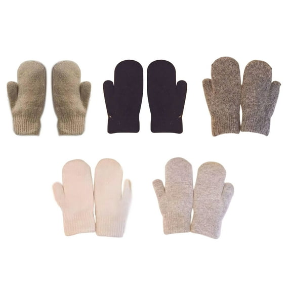 1 Pair Women Winter Mittens Faux Rabbit Fur Fleece Solid Color Knitting Elegant Keep Warm Elasticity Full Fingers Skiing Mittens for Daily Wear,Black