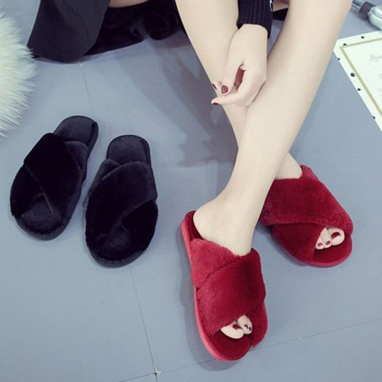 Solid fluffy slippers outlet
