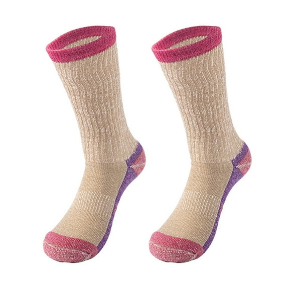 1 Pair Women Winter Socks Mid-tube Cotton Socks Elastic Rib Cuffs Socks for Hiking Sports Machine Washable Keep Warm Anti-slip Daily Stockings