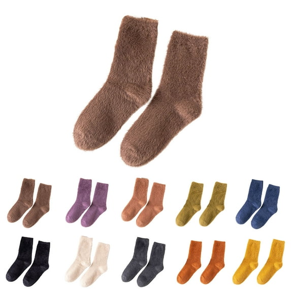 1 Pair Women Winter Socks Soft Bouncy Cozy Solid Color Thicken Keep Warm Plush Fluffy High Elasticity Stockings for Everyday Life,Orange