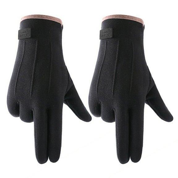 1 Pair Women Winter Warm Gloves Solid Color Wear Resistant Windproof Thickened Fleece Lined Touchscreen Gloves-One Size,H