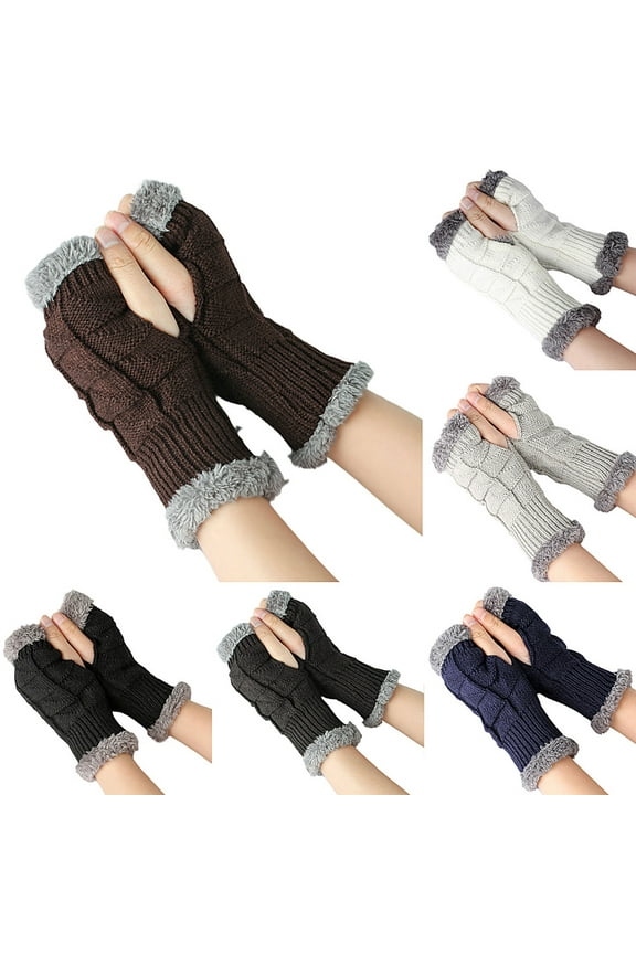 1 Pair Women Winter Warm Knit Fingerless Gloves Hand Thumbhole Arm Warmers Mittens