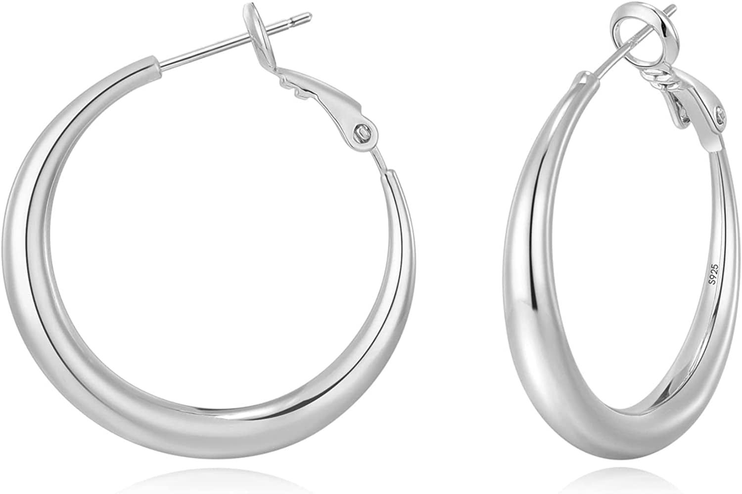 925 Sterling Silver Hoop Earrings,Plated Polished Rounded Hoop Earrings For  Women Girls(Silver,40mm/1.5 inches) - Walmart.com